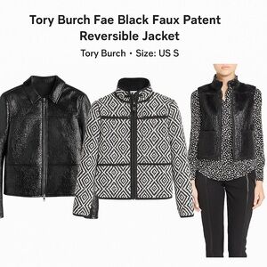 Tory Burch Fae Black Faux Patent Reversible 4-in-1 Jacket